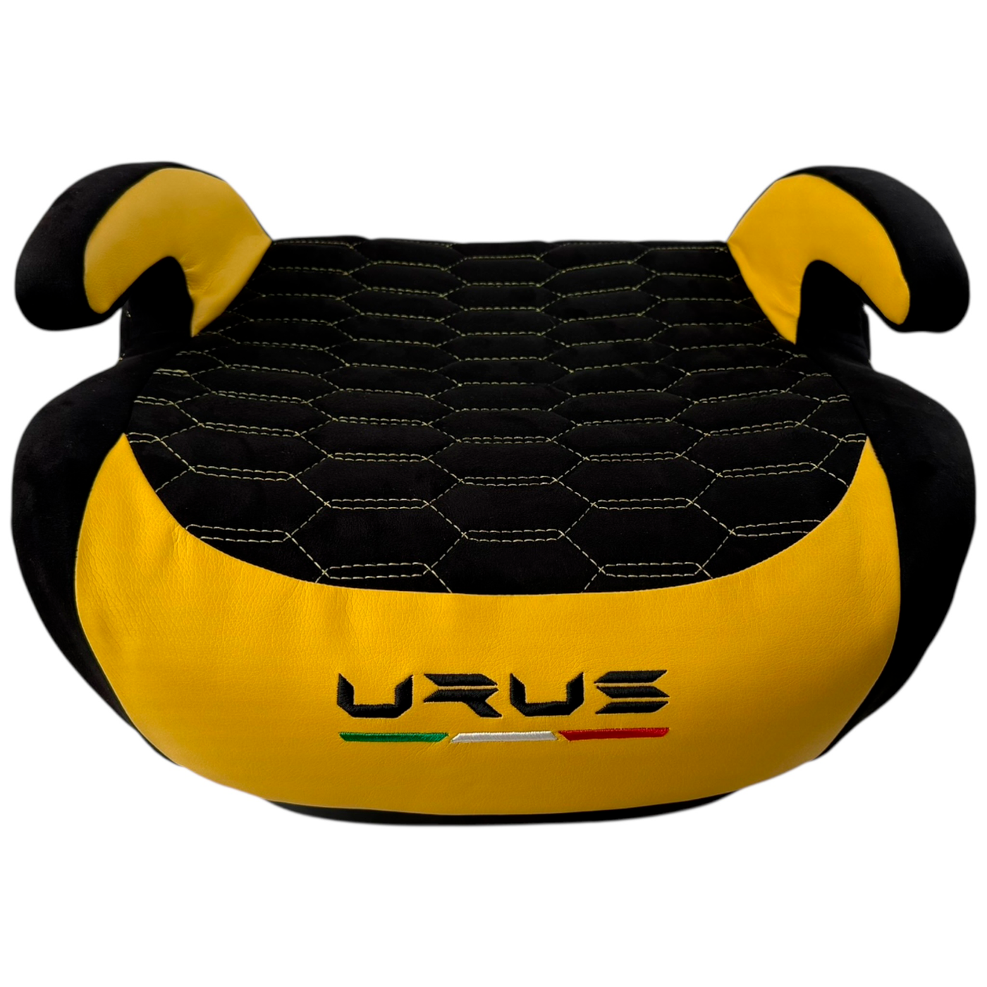 Black Alcantara Backless Car Seat for Kids with Yellow Leather | Lamborghini Urus