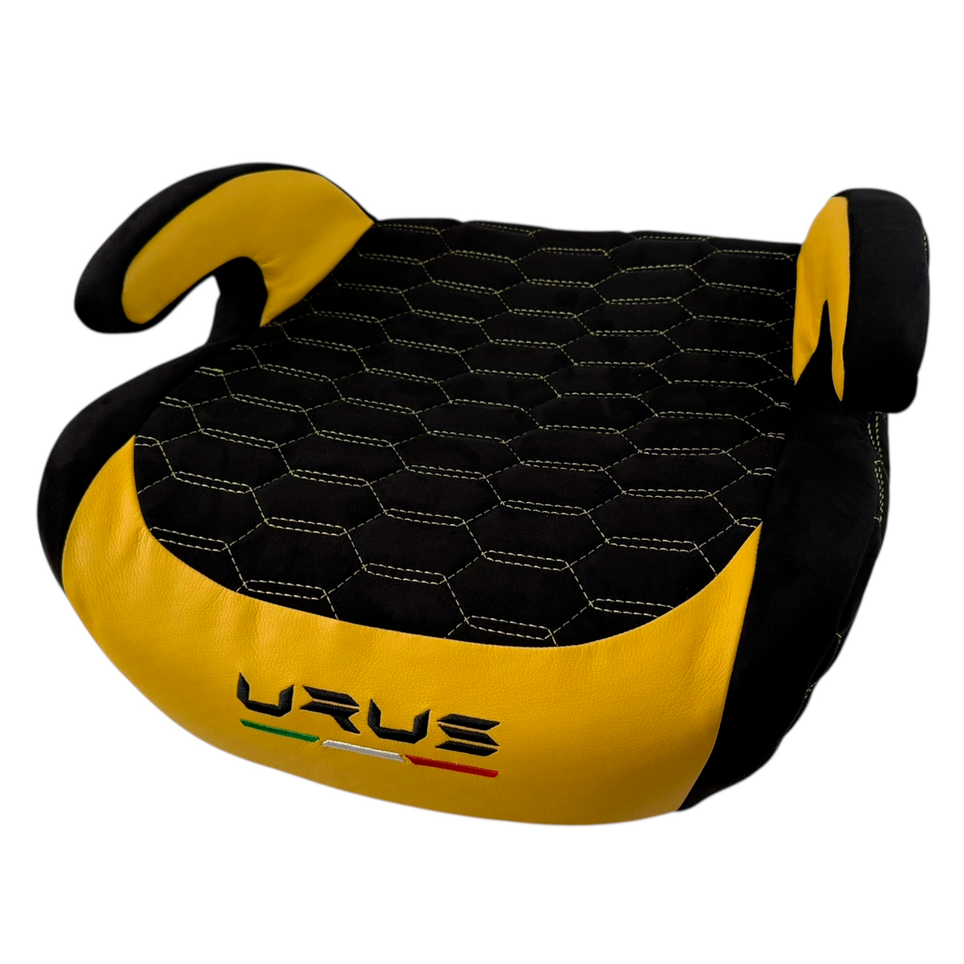 Black Alcantara Backless Car Seat for Kids with Yellow Leather | Lamborghini Urus