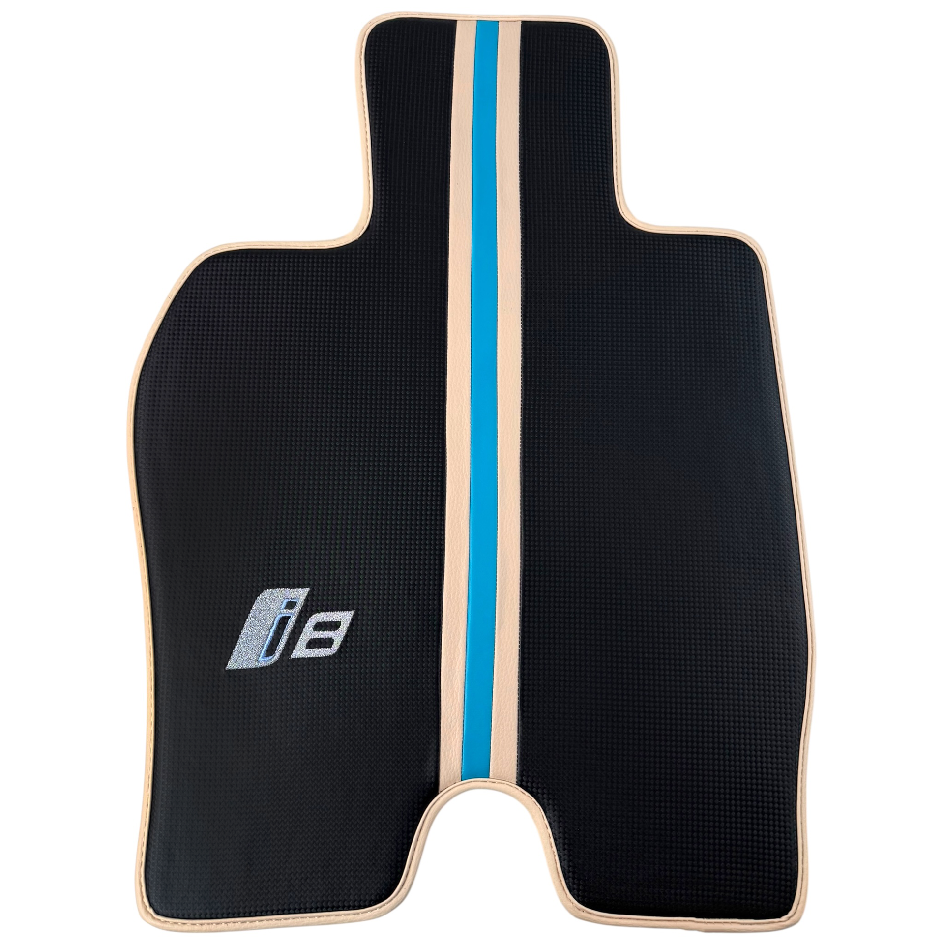 Tapis de voiture en cuir carbone pour BMW i8 Série L12 L15 - Garniture blanche - AutoWin.EU