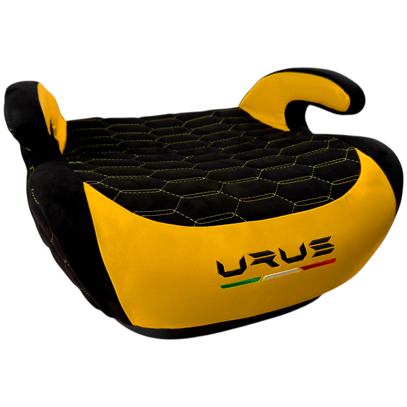 Black Alcantara Backless Car Seat for Kids with Yellow Leather | Lamborghini Urus