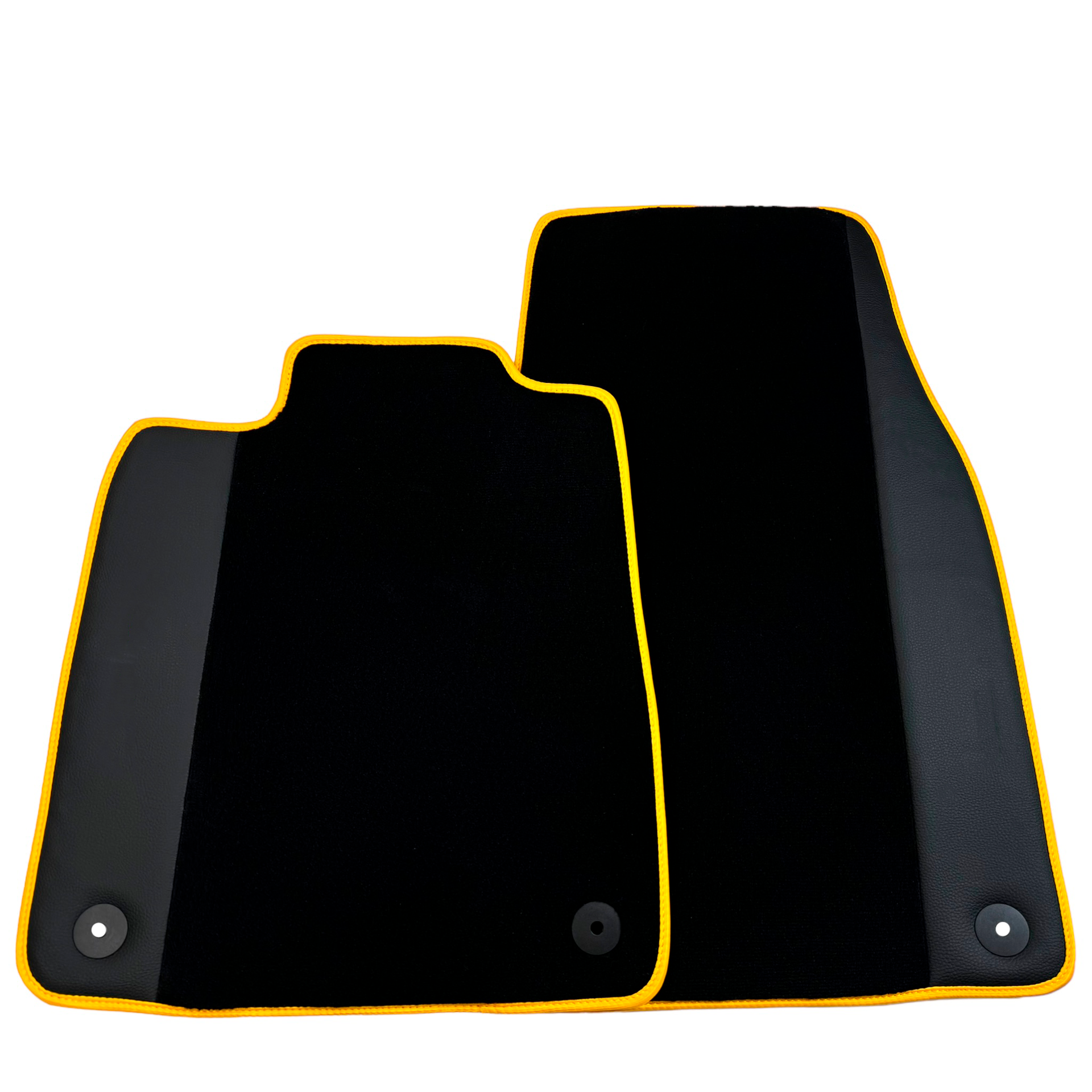 Black Floor Mats for Porsche Taycan (2019-2023) with Leather | Yellow Trim
