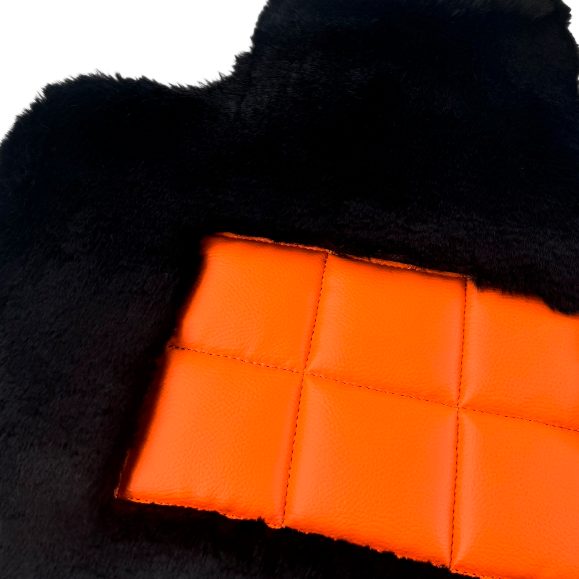 Black Sheepskin Floor Mats for Rolls-Royce Spectre (2023-2024) Orange Leather Trim