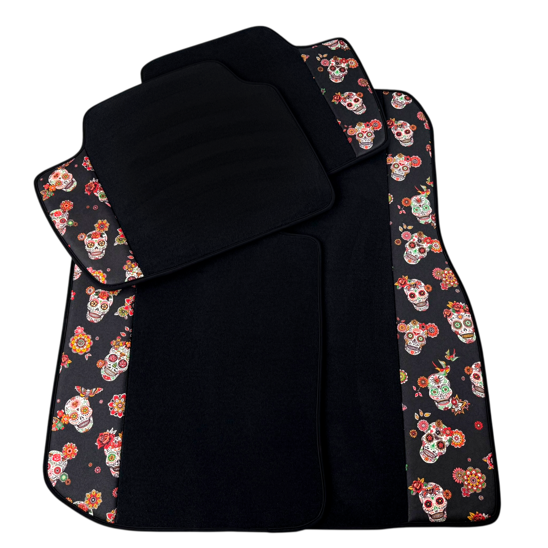 Black Floor Mats for BMW 3 Series G20 4-door Sedan (2019-2024) with Black Floral Skull Design