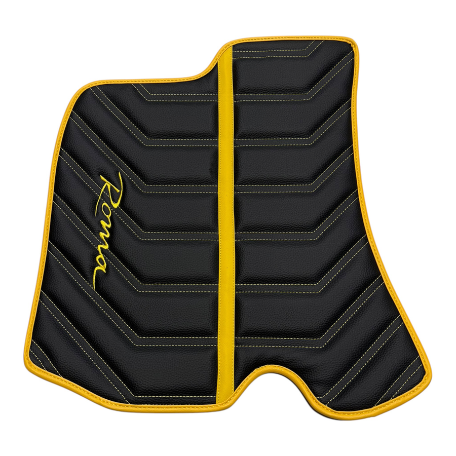 Black Leather Floor Mats for Ferrari Roma (2021-2024) Yellow Sewing