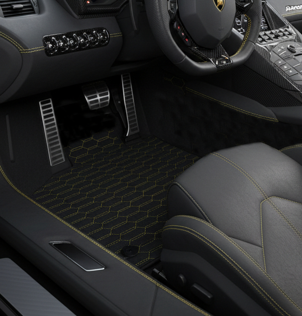 Customizable Leather Floor Mats with Hexagon Hex Pattern for Lamborghini Aventador SV (2012-2022)
