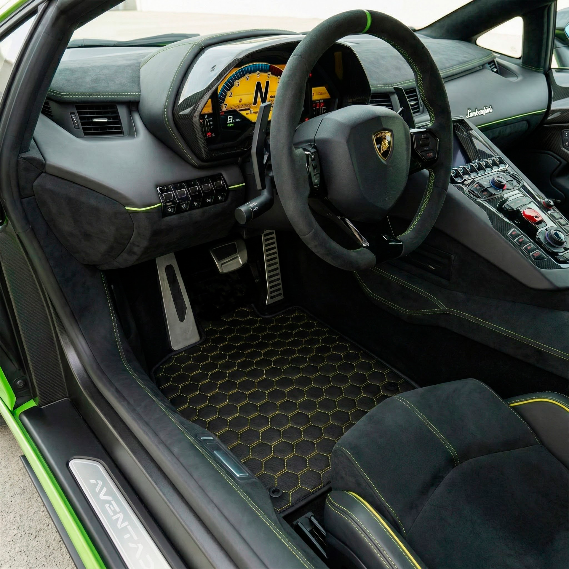 Customizable Leather Floor Mats with Square Pattern for Lamborghini Aventador SV (2012-2022) - AutoWin