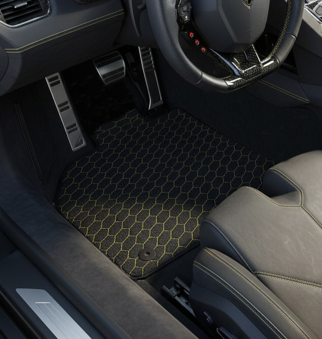 Customizable Leather Floor Mats with Square Pattern for Lamborghini Aventador SV (2012-2022) - AutoWin