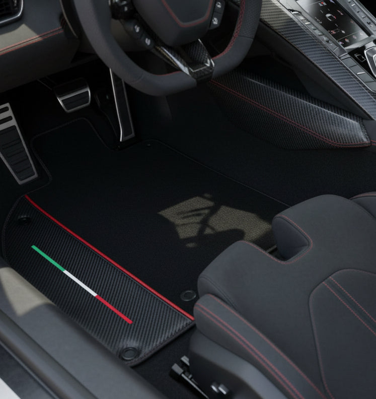 Customizable Black Floor Mats for Lamborghini Sian (2020-2022) with Carbon Fiber - AutoWin.EU