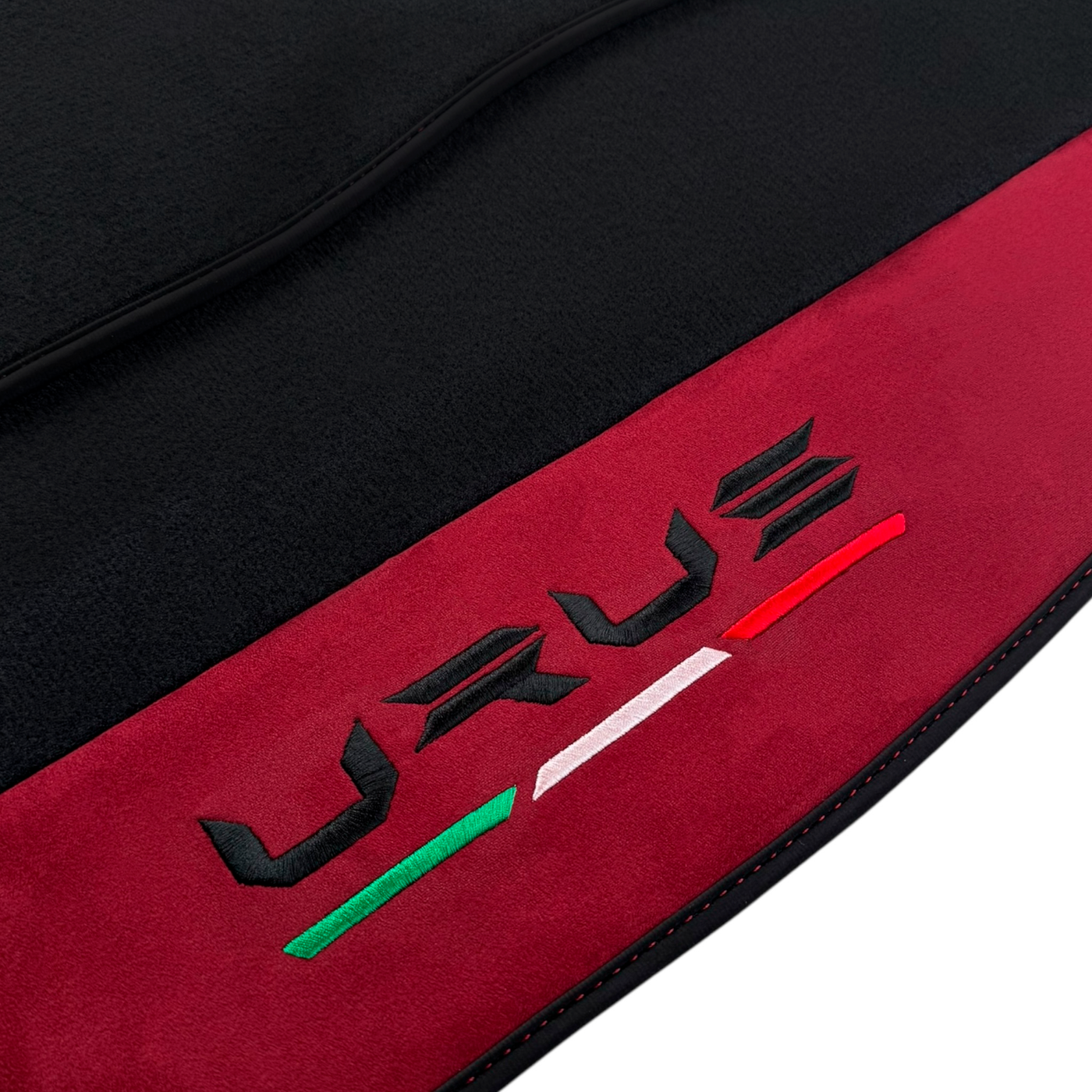 Black Floor Mats for Lamborghini Urus with Bordeaux Alcantara Leather