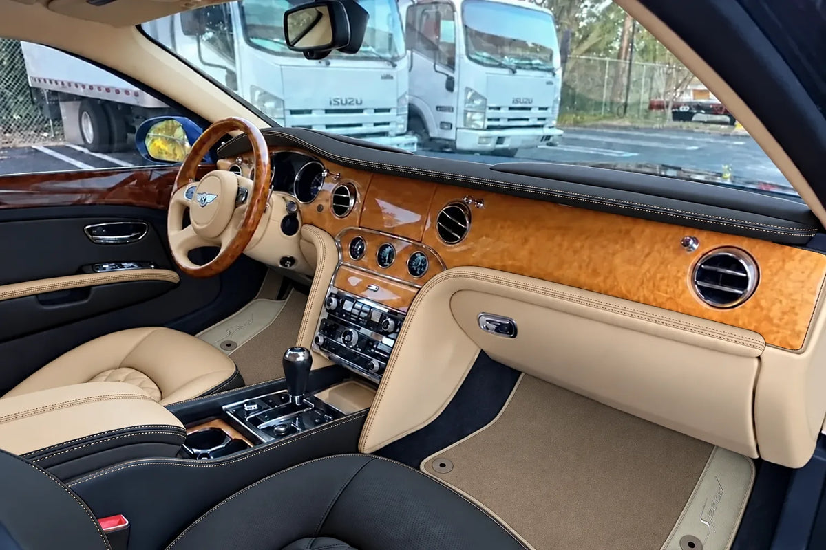 Beige Floor Mats for Bentley Mulsanne (2010-2020) with Leather inside the vehicle