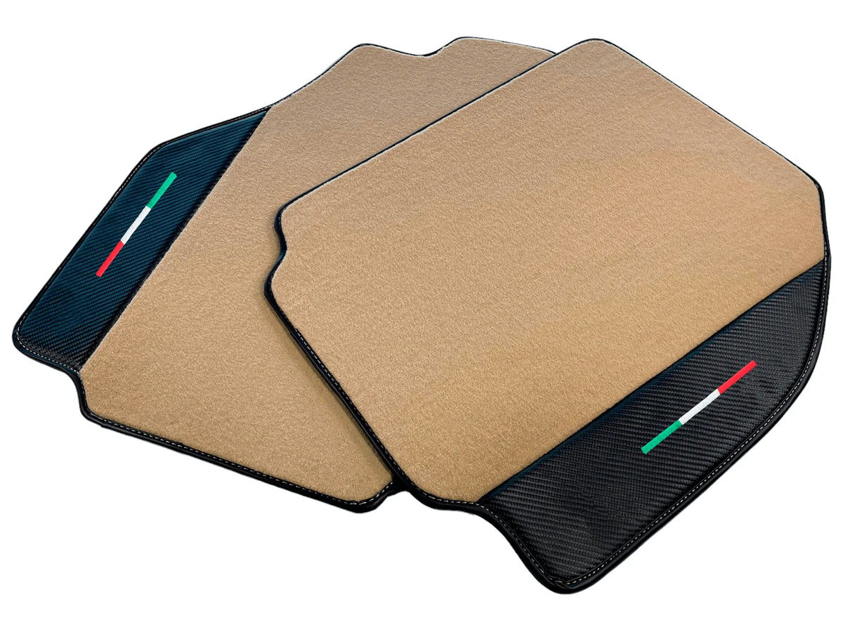 Beige Floor Mats For Ferrari 488 Pista Spider 2019-2021 With Carbon Fiber Leather