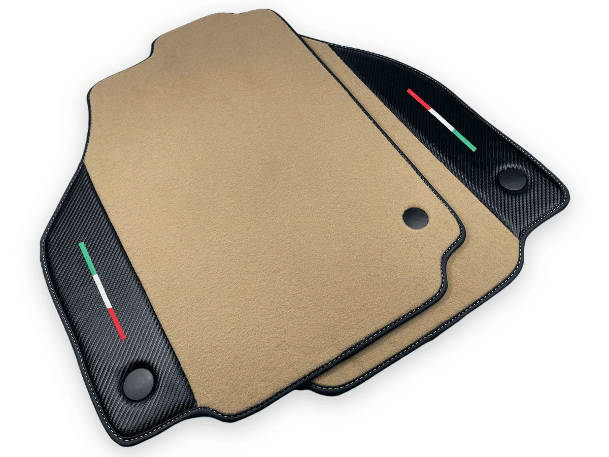Beige Floor Mats For Ferrari 488 Spider 2015-2022 With Carbon Fiber Leather - AutoWin