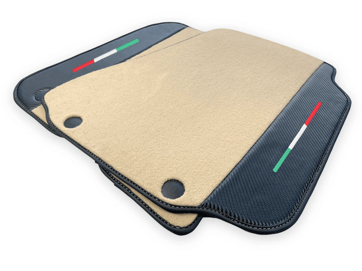 Beige Floor Mats For Ferrari 812 GTS (2019-2023) With Carbon Fiber Leather