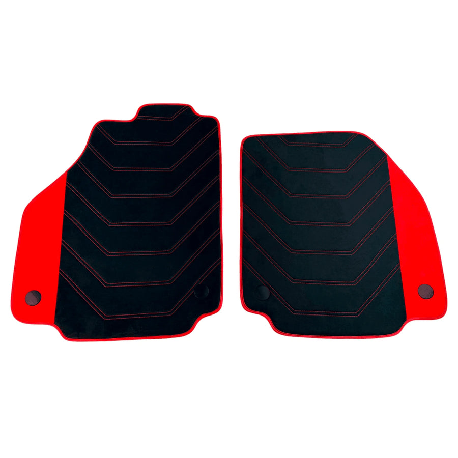 Schwarze Alcantara Autofußmatten für Ferrari 488 Spider (2016-2022) mit roten Alcantara Akzenten