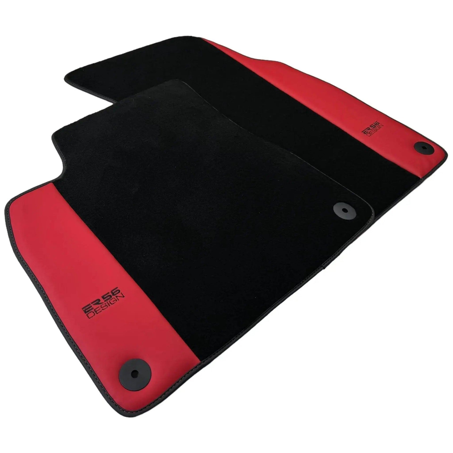 Black Floor Mats for Audi Q8 e-tron Sportback (2023-2025) with Red Leather | ER56 Design - AutoWin