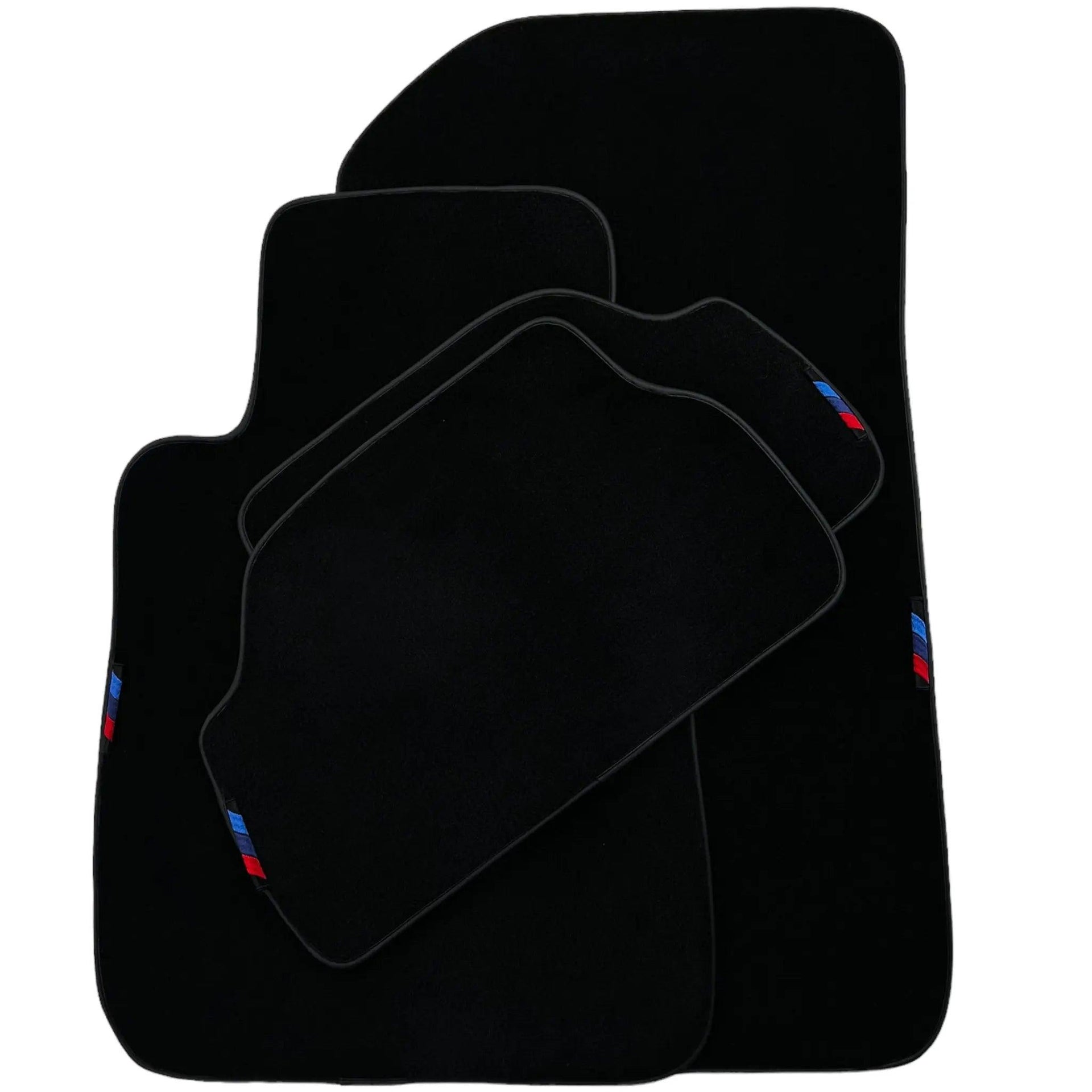 Black Floor Mats For BMW 1 Series E81 With 3 Color Stripes Tailored Set Perfect Fit - AutoWin