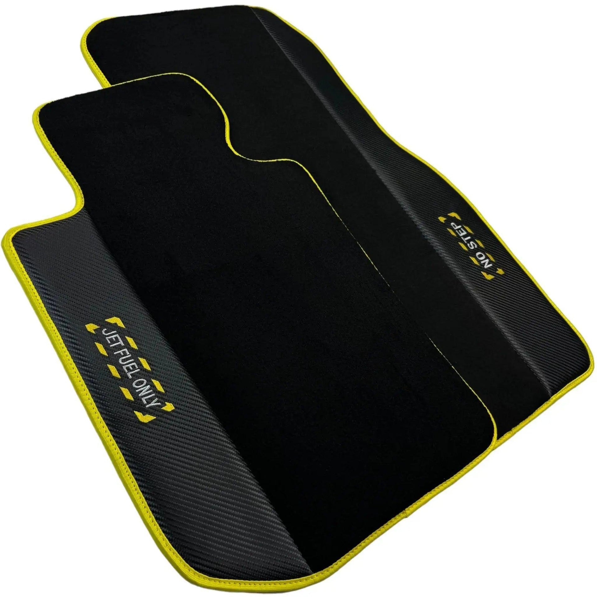 Black Floor Mats For BMW 7 Series F01 | Fighter Jet Edition | Yellow Trim AutoWin Brand - AutoWin