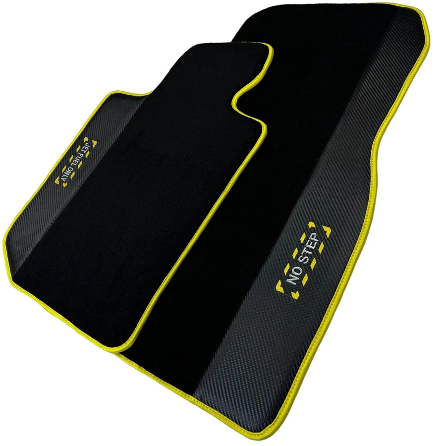 Black Floor Mats For BMW M3 F80 Series | Fighter Jet Edition | Yellow Trim AutoWin Brand - AutoWin