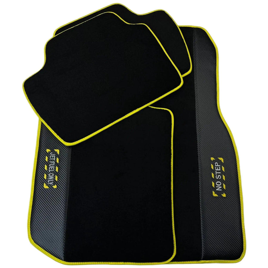 Black Floor Mats For BMW X4 Series F26 | Fighter Jet Edition | Yellow Trim - AutoWin