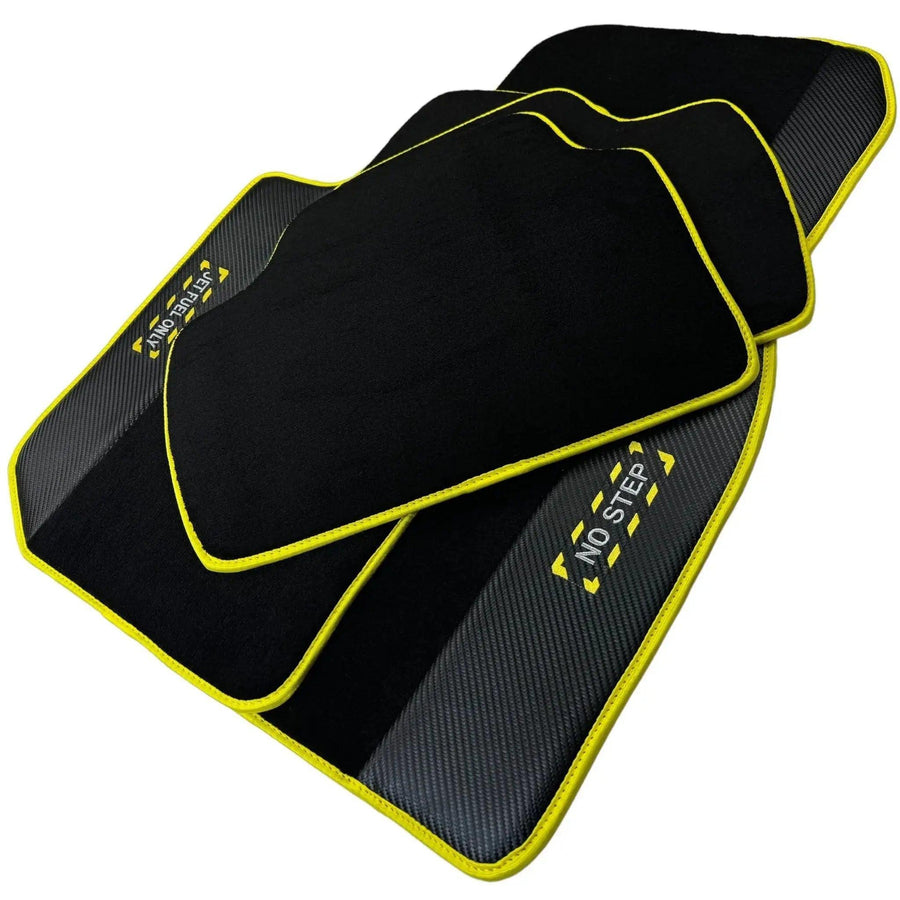 Black Floor Mats For BMW X4 Series F26 | Fighter Jet Edition | Yellow Trim - AutoWin