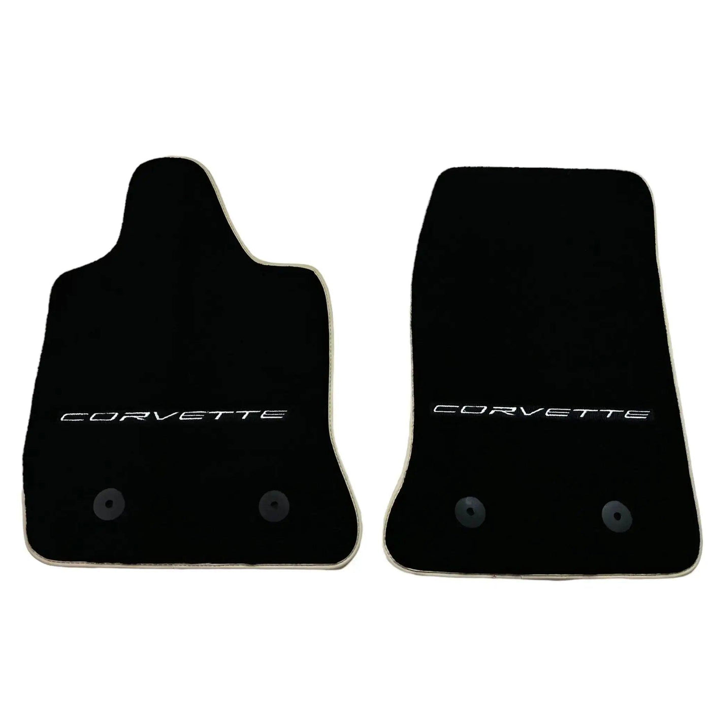 Black Floor Mats For Chevrolet Corvette C7 Targa Top (2014-2019) with Beige Trim - AutoWin