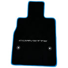 Black Floor Mats For Chevrolet Corvette C8 (2020-2024) with Blue Trim - AutoWin