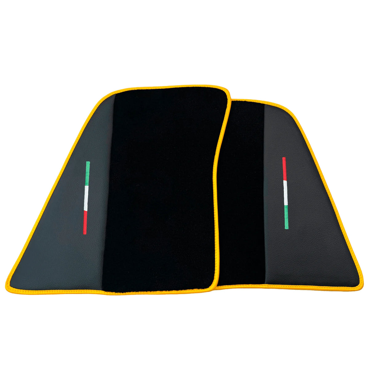 Black Floor Mats for Ferrari 296 GTS (2022-2027) with Leather and Yellow Trim