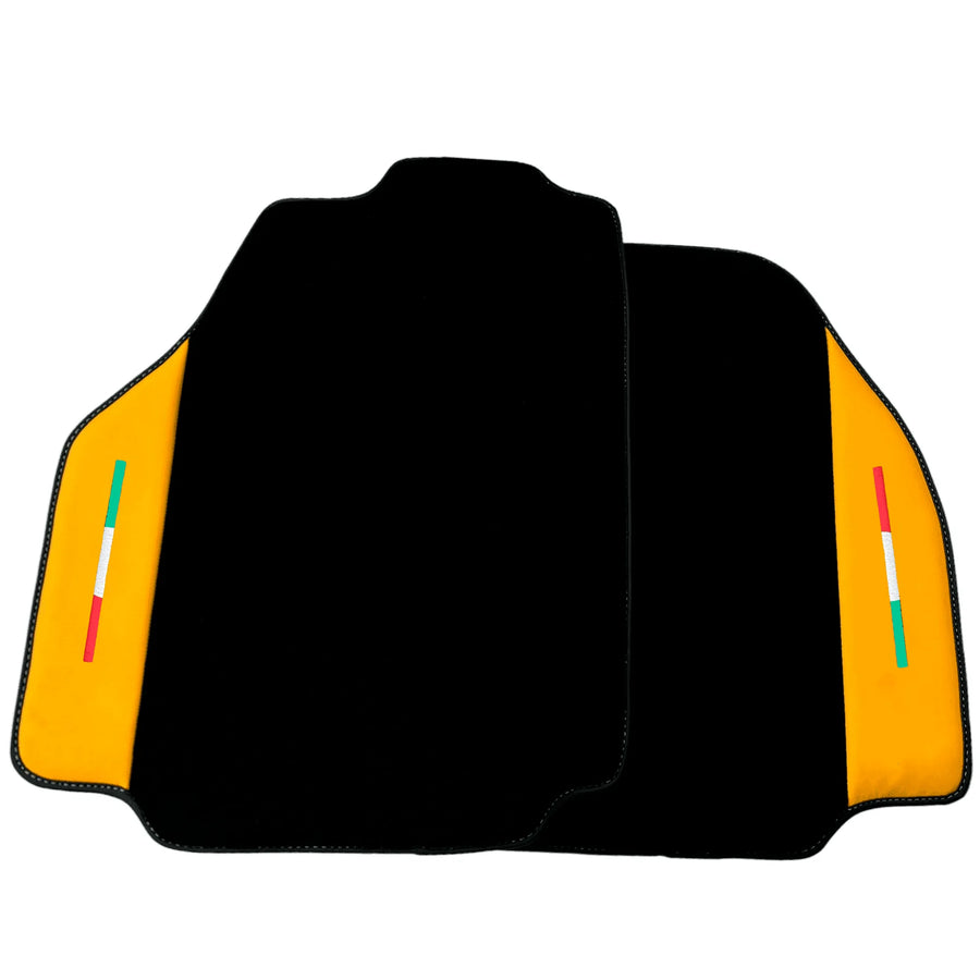 Black Floor Mats for Ferrari 488 Pista Spider (2019-2021) with Yellow Leather | Italian Edition
