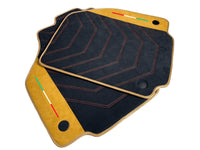 Black Floor Mats For Ferrari F8 Tributo 2019-2023 With Tan Alcantara Leather - AutoWin