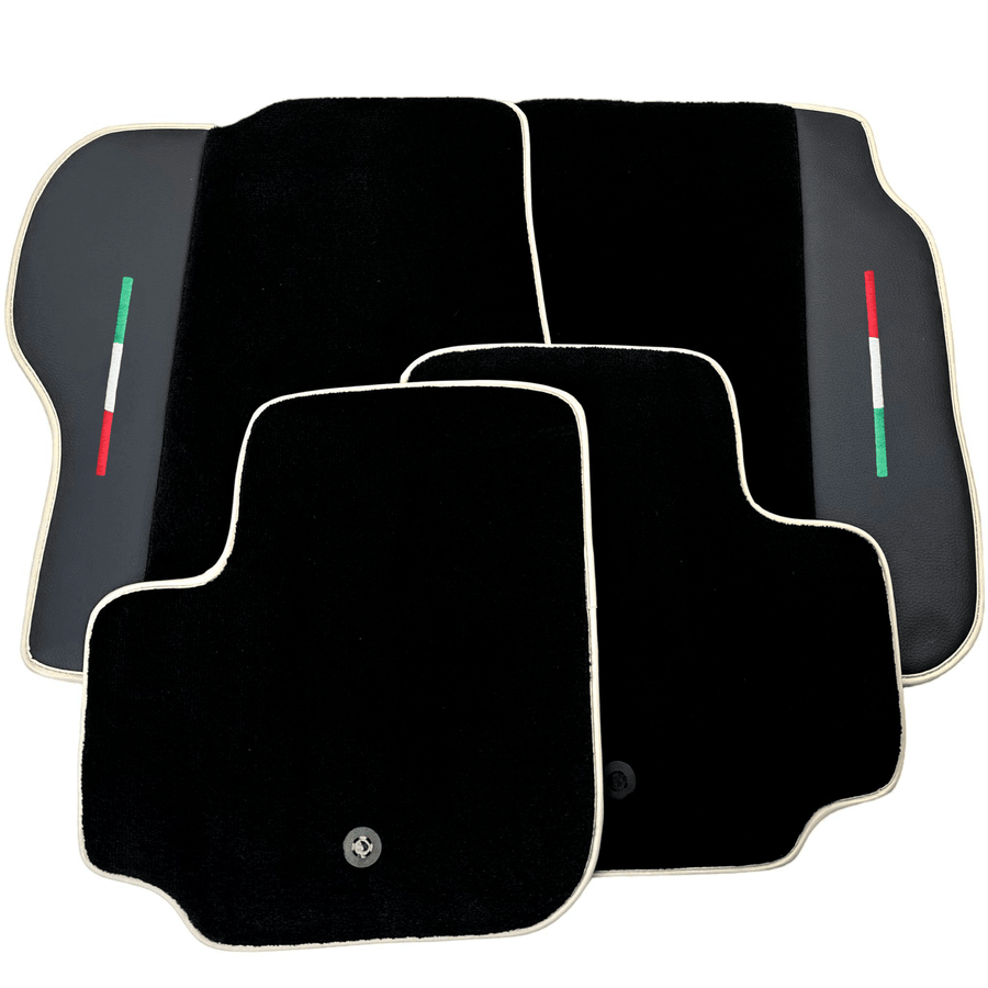 Black Floor Mats For Ferrari GTC4 Lusso (2016-2023) with Leather | Beige Trim - AutoWin