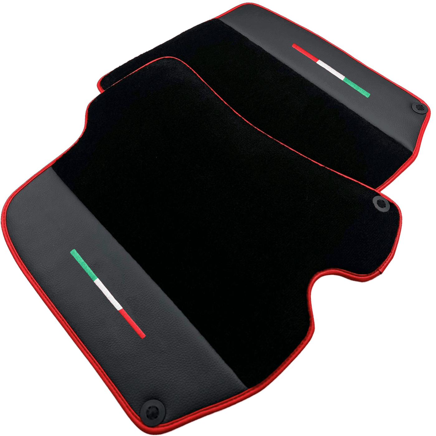 Black Floor Mats For Ferrari Roma (2021-2024) with Leather and Red Trim - AutoWin