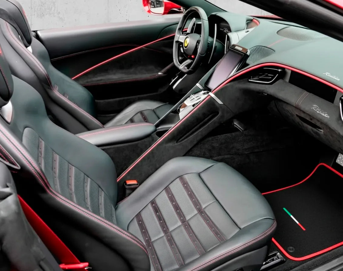 Black Floor Mats for Ferrari Roma (2021-2027) Italian Edition with Red Trim