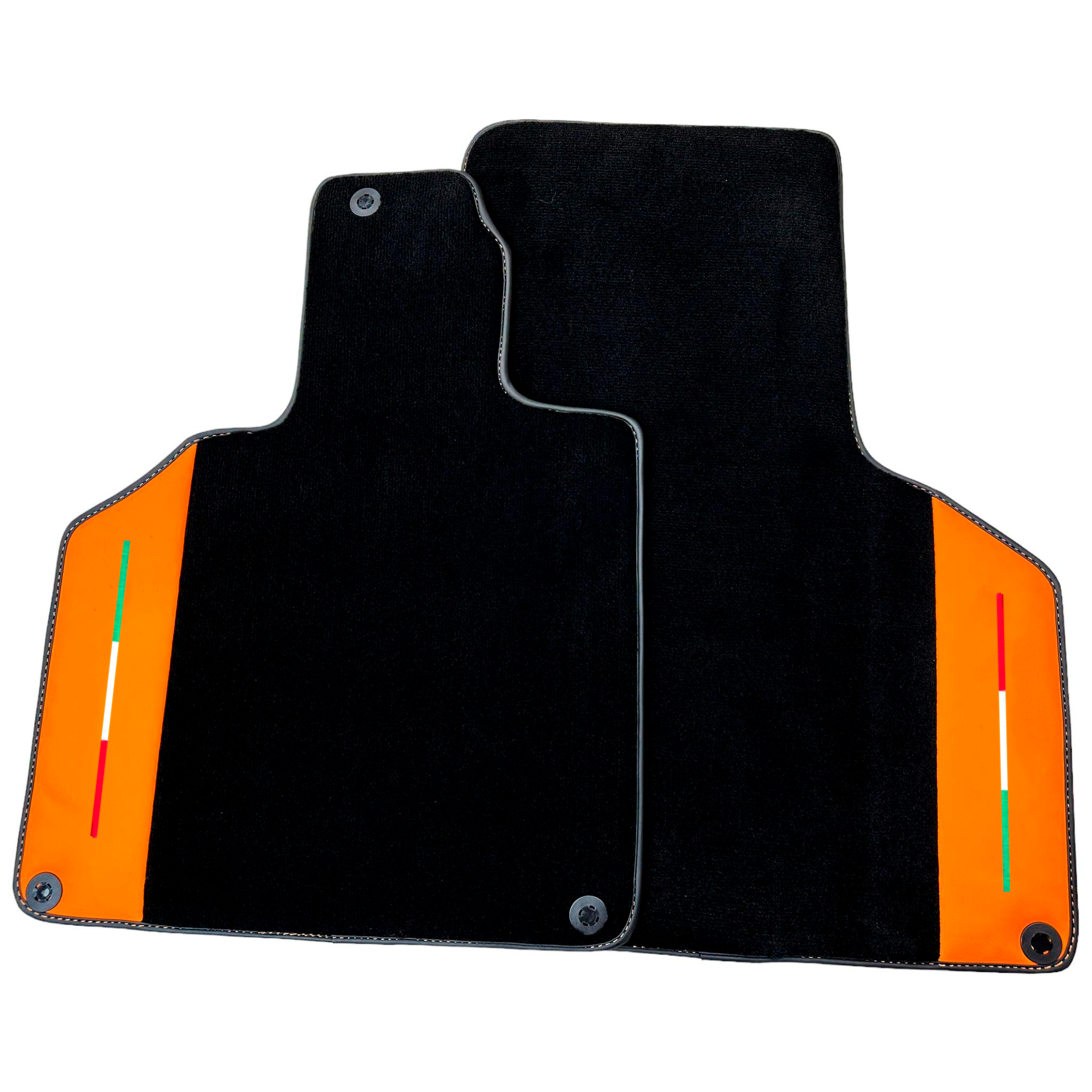 Custom Black Floor Mats for Lamborghini Gallardo With Orange Arancia Leonis Nappa Leather