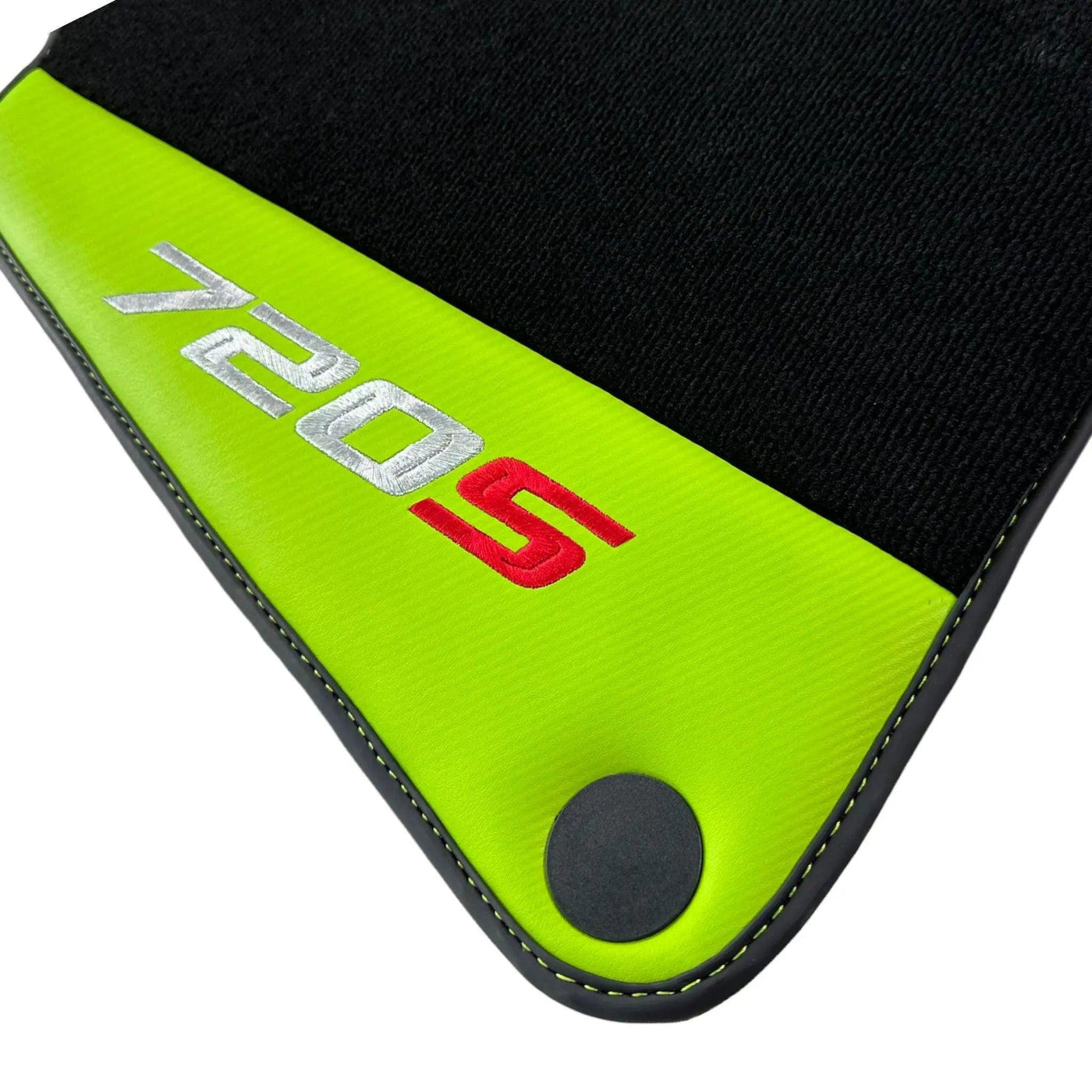 Black Floor Mats For McLaren 720S Year 2017-2021 With Green Leather - AutoWin