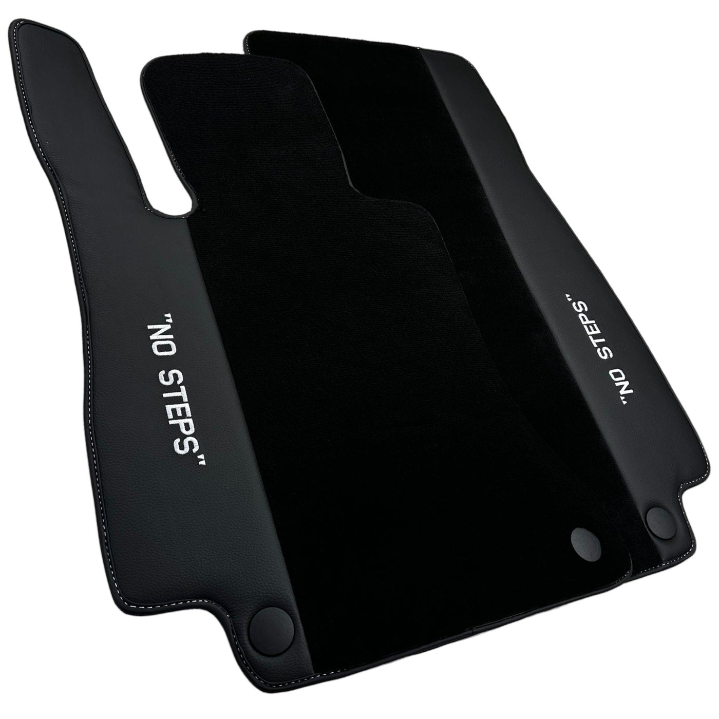 Black Floor Mats for Mercedes Benz E-Class W213 Sedan (2020-2023) Hybrid | "NO STEPS" Fluorescent Logo - AutoWin