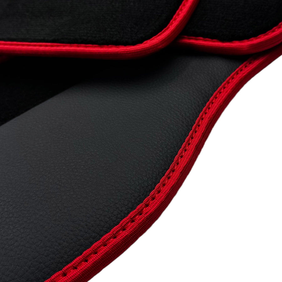 Black Floor Mats for Mini Cooper / One F56 3-doors (2014-2023) With Leather | Red Trim - AutoWin