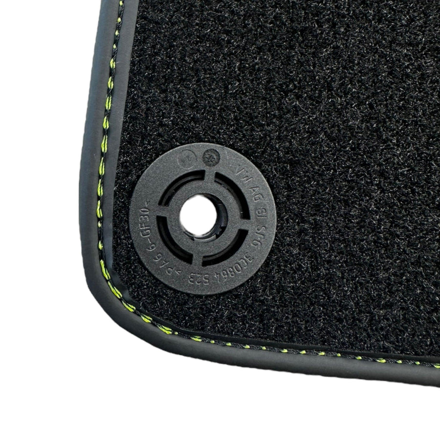 Black Floor Mats for Porsche 718 Boxster (2016-2023) with Green Leather ER56 Design - AutoWin