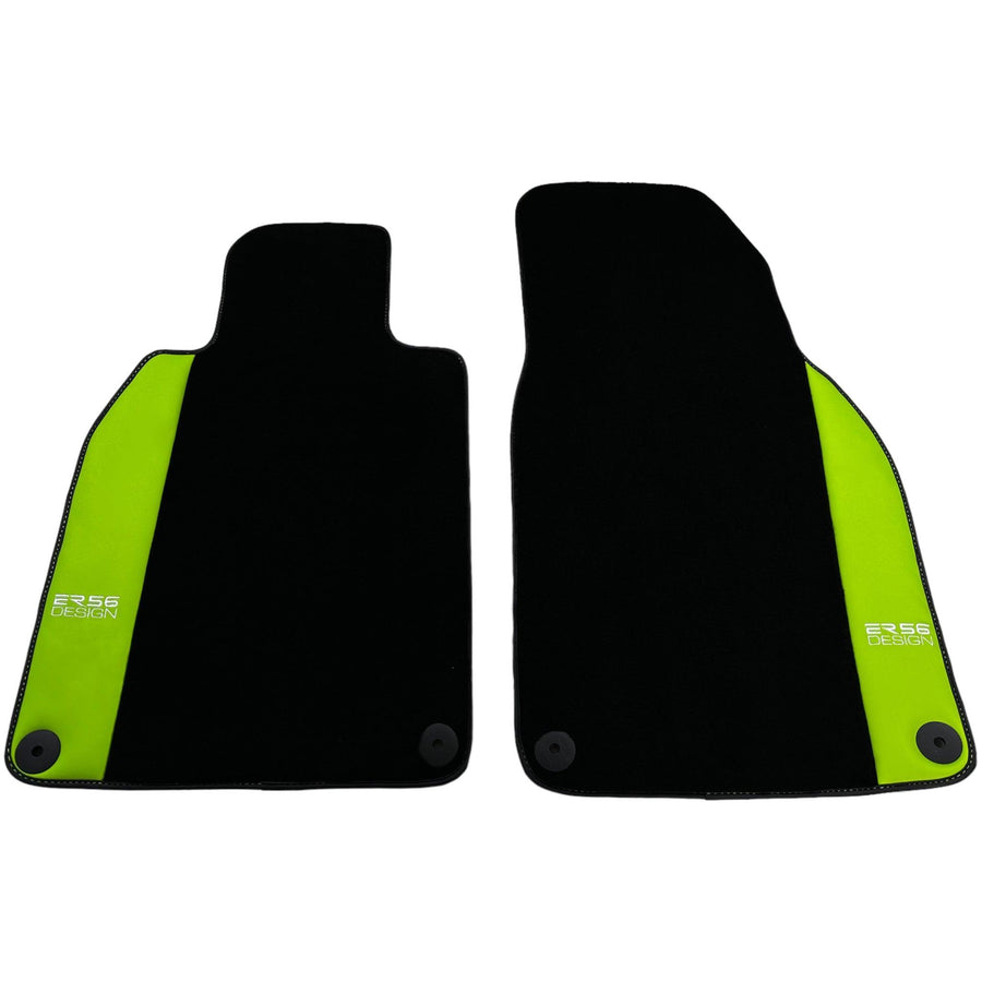 Black Floor Mats for Porsche 981 Boxster (2013-2016) with Green Leather ER56 Design - AutoWin