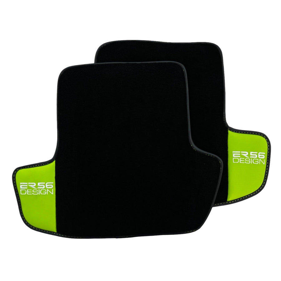 Black Floor Mats for Porsche Cayenne (2003-2010) with Green Leather ER56 Design - AutoWin