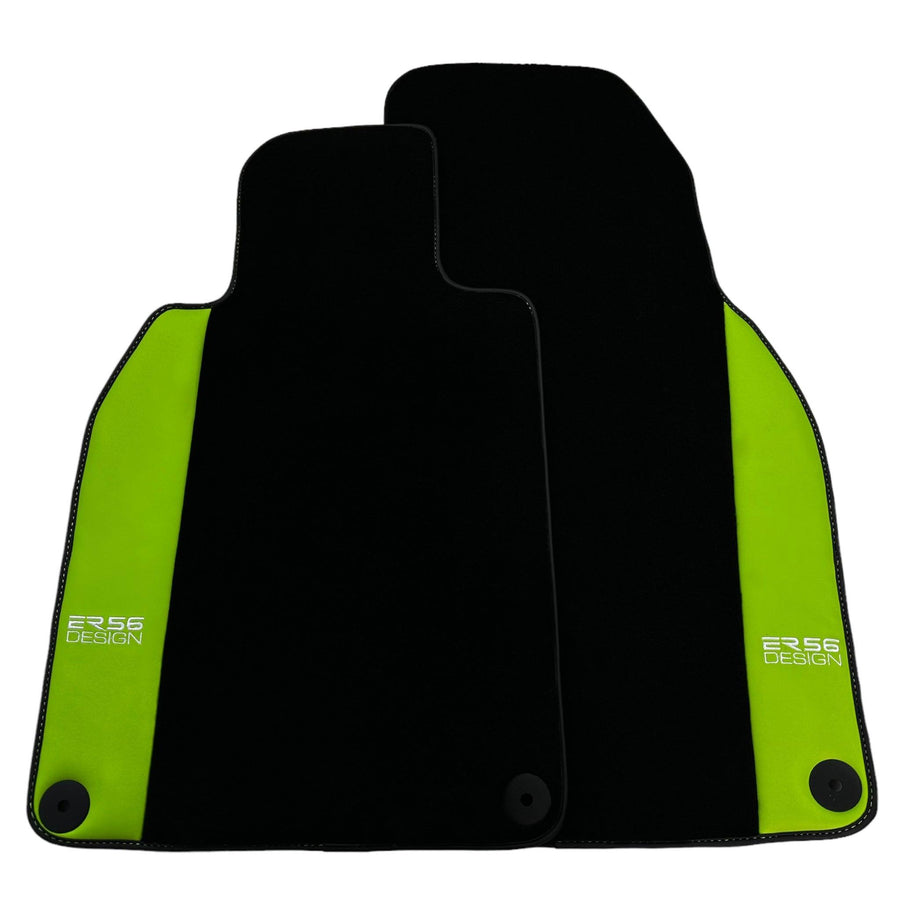 Black Floor Mats for Porsche Cayenne (2010-2018) with Green Leather ER56 Design - AutoWin