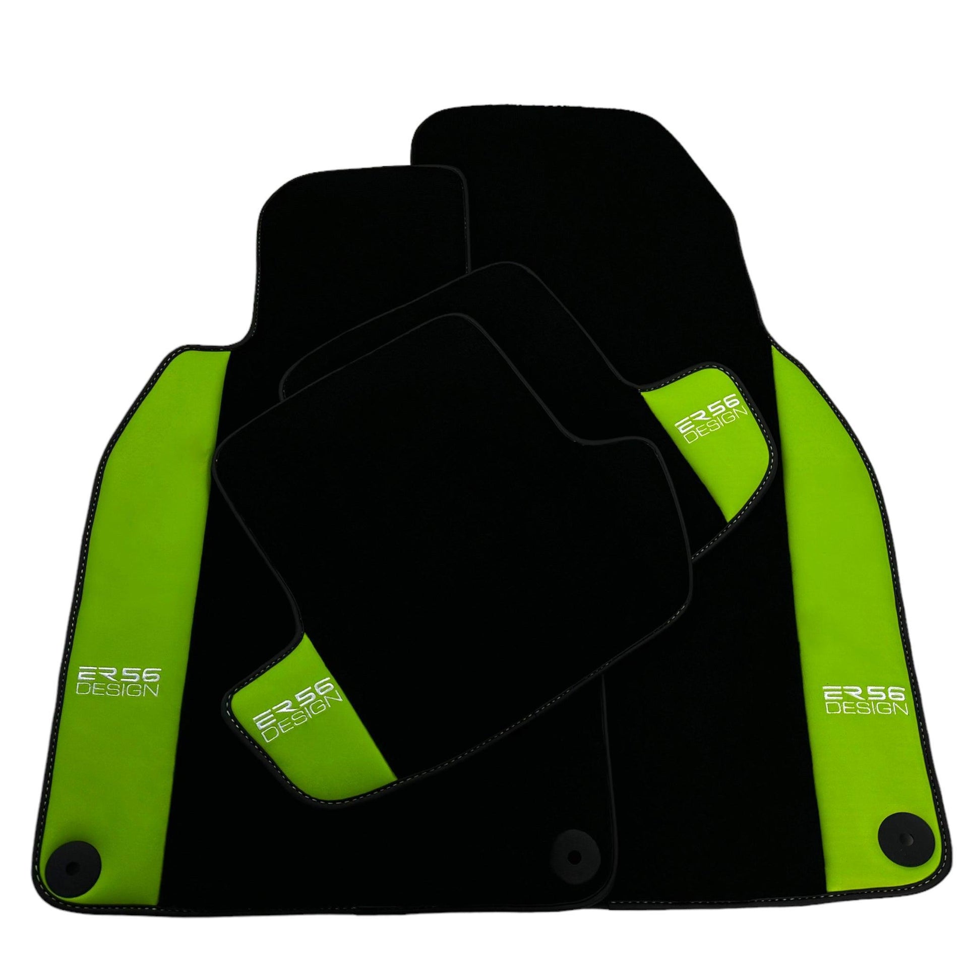 Black Floor Mats for Porsche Panamera (2017-2023) with Green Leather ER56 Design - AutoWin