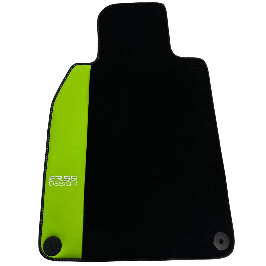 Black Floor Mats for Porsche Panamera (2017-2023) with Green Leather ER56 Design - AutoWin