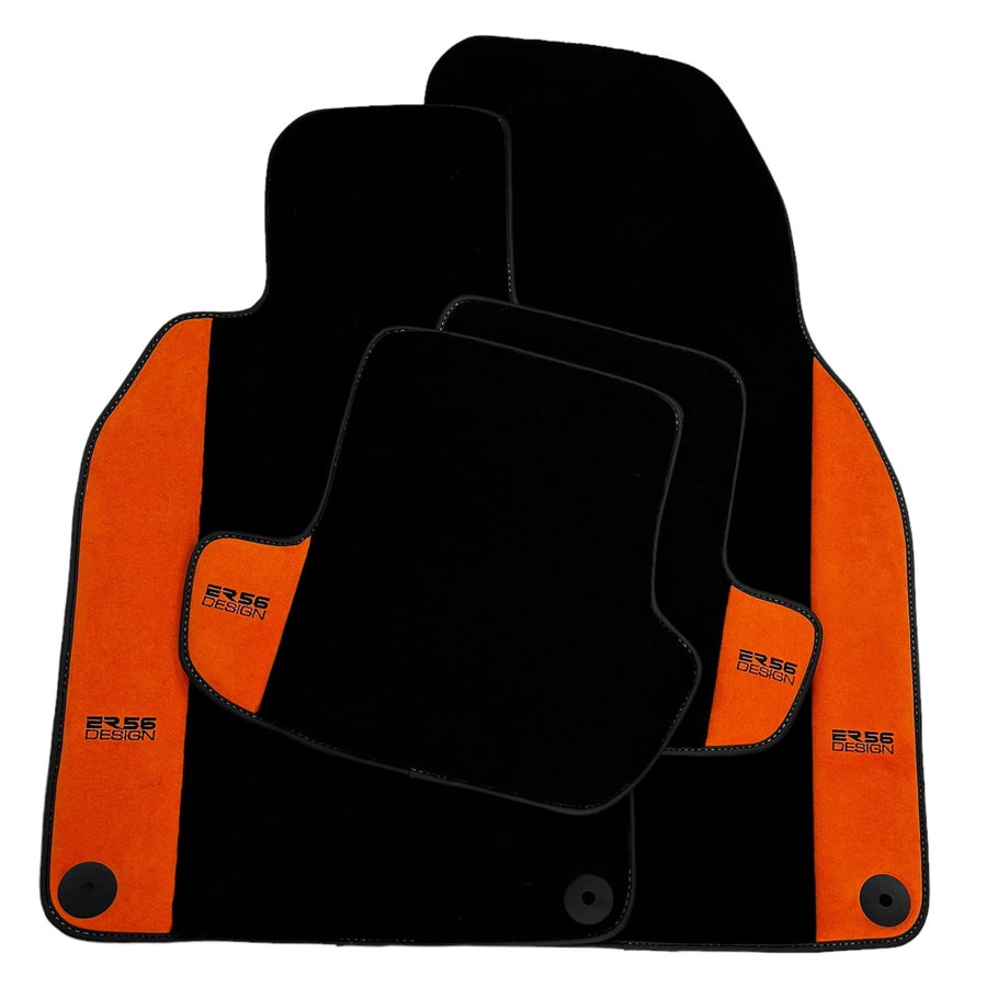 Black Floor Mats for Porsche Panamera (2017-2023) with Orange Alcantara Leather ER56 Design - AutoWin