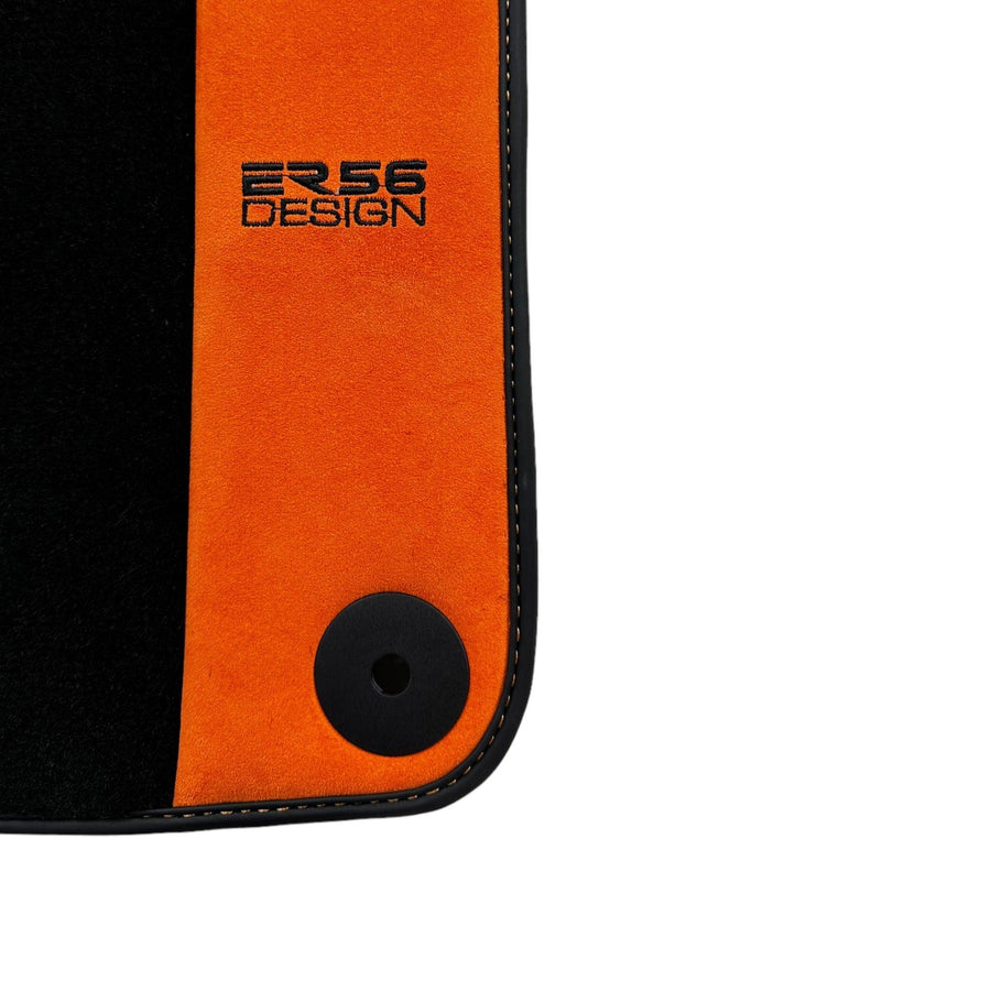 Black Floor Mats for Porsche Panamera (2017-2023) with Orange Alcantara Leather ER56 Design - AutoWin