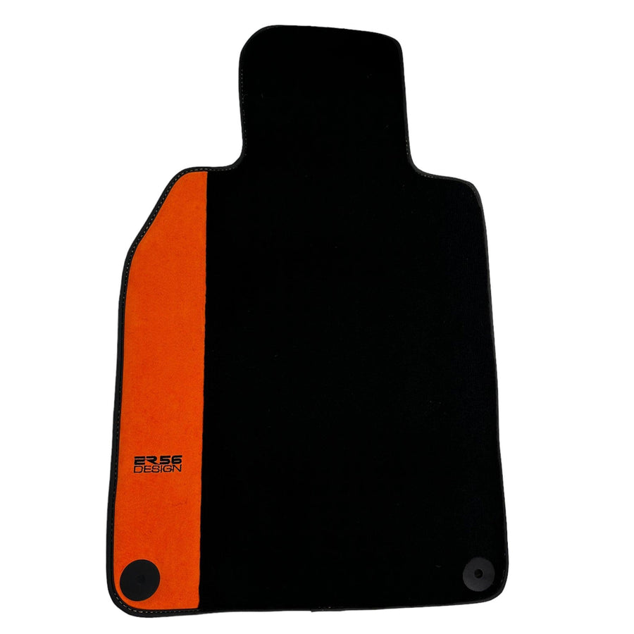 Black Floor Mats for Porsche Panamera (2017-2023) with Orange Alcantara Leather ER56 Design - AutoWin