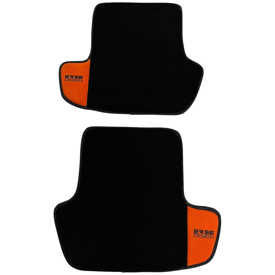 Black Floor Mats for Porsche Panamera (2017-2023) with Orange Alcantara Leather ER56 Design - AutoWin