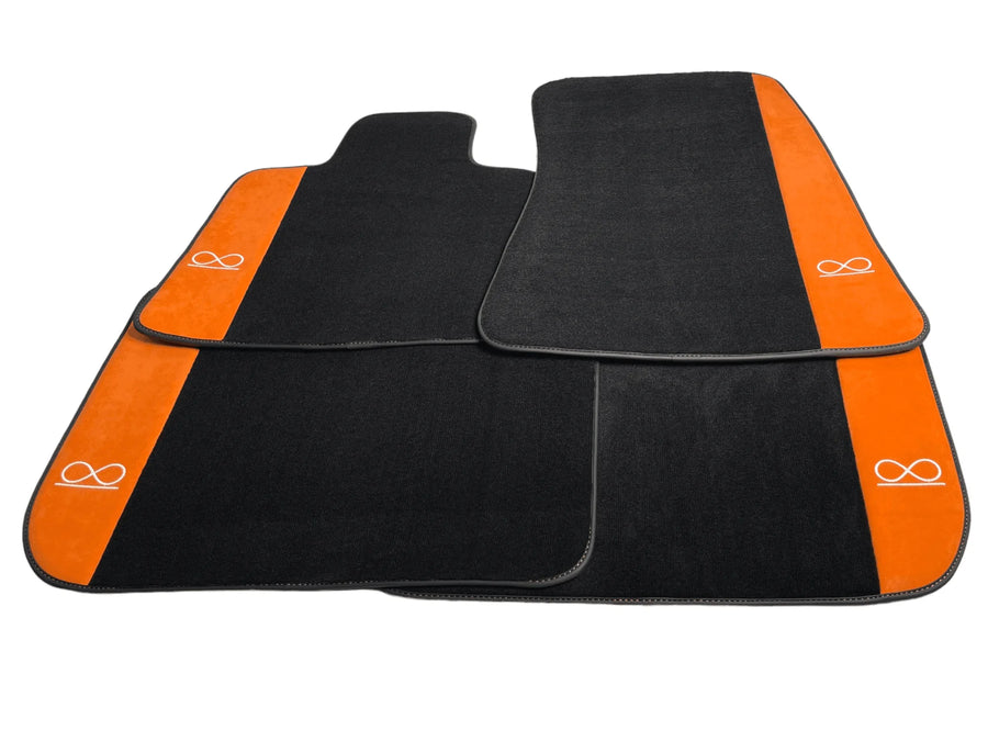 Schwarze Autofußmatten für Rolls Royce Black Badge Phantom VIII (2017-2024) Orange Alcantara