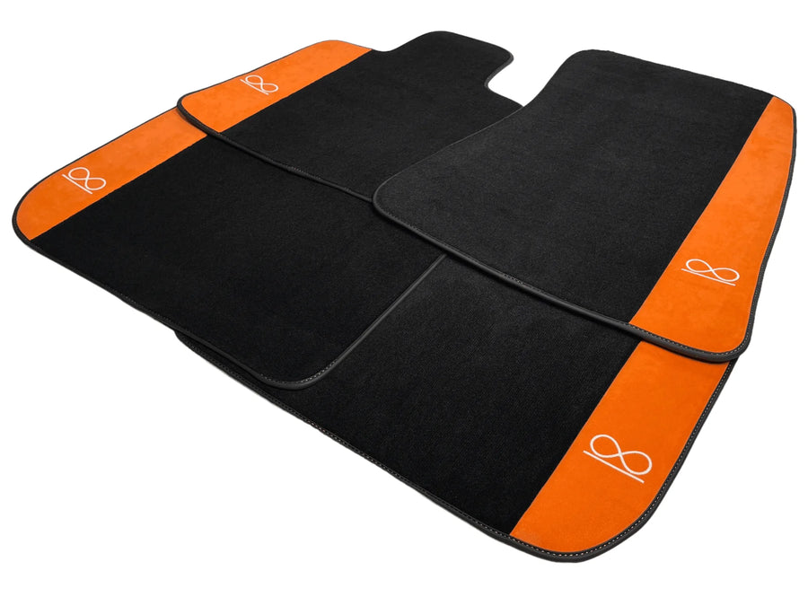 Schwarze Autofußmatten für Rolls Royce Black Badge Phantom VIII (2017-2024) Orange Alcantara