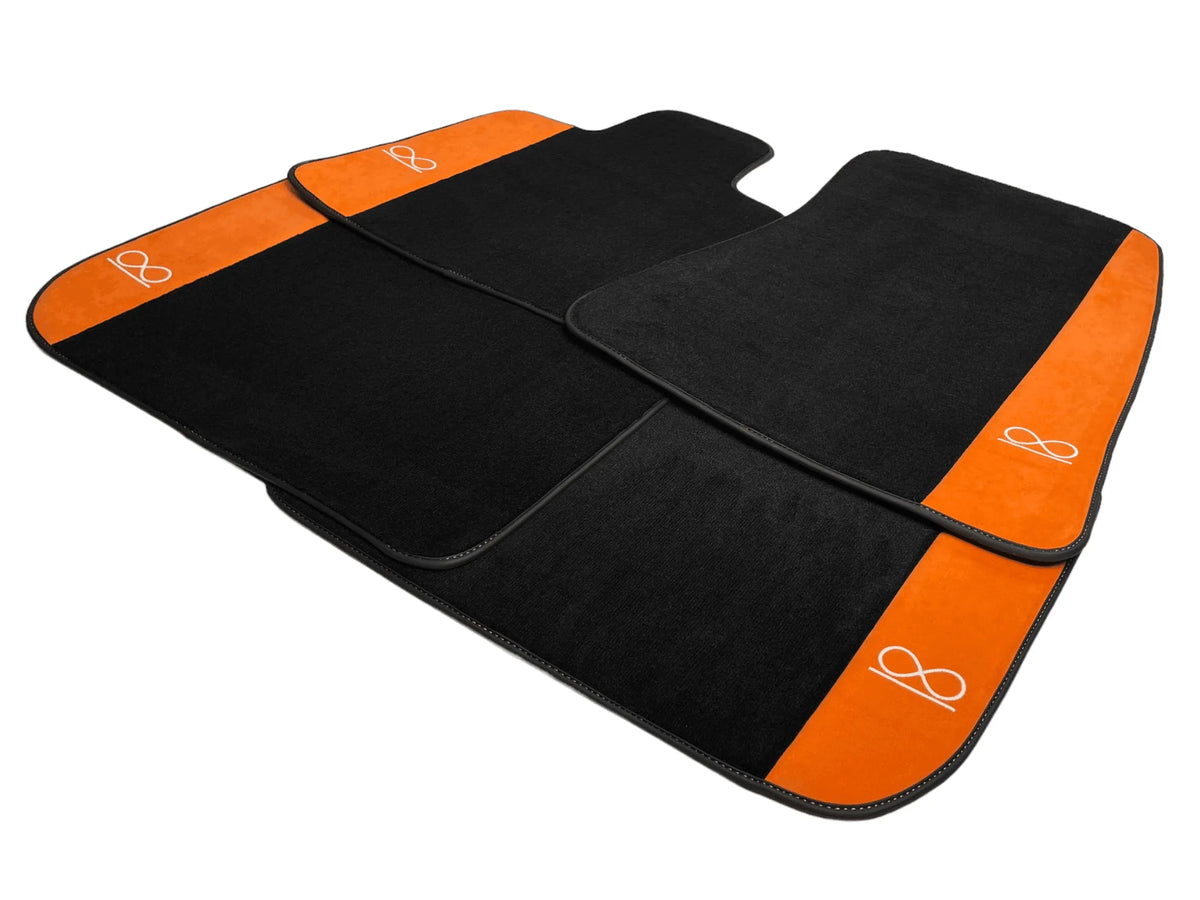 Black Floor Mats For Rolls Royce Black Badge Phantom VIII (2017-2024) Orange Alcantara