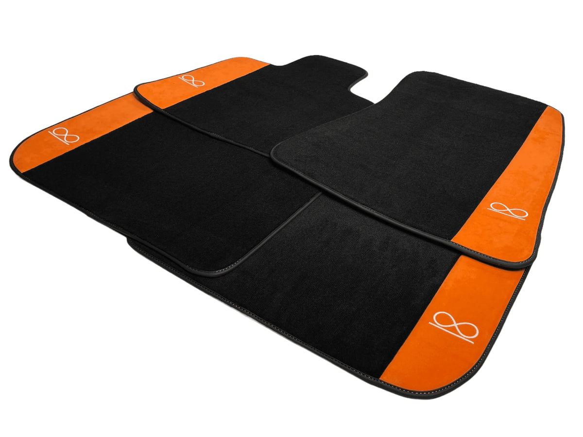 Black Floor Mats For Rolls Royce Black Badge Phantom VIII (2017-2024) Orange Alcantara